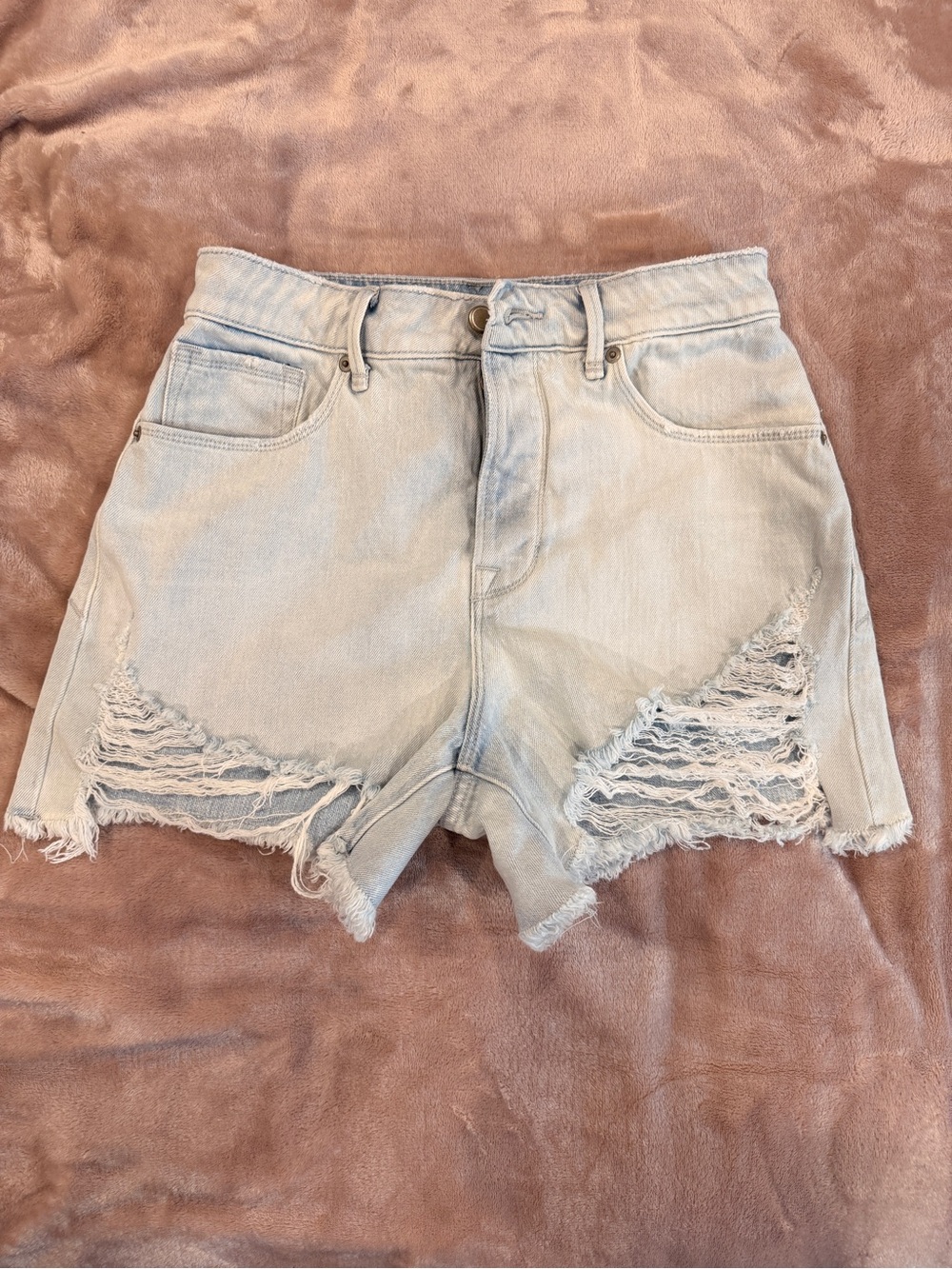 Good American Light Blue Distressed Denim Shorts